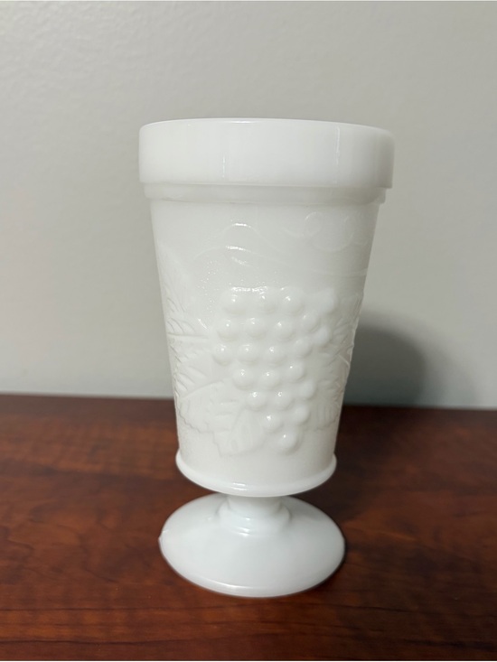Other - White Milk Glass Pedestal Goblet with Grape Embossing